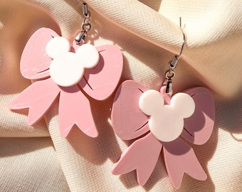 Op Disney geïnspireerde pastelkleurige strikoorbellen | Lente | Oorbellen muisoor | Disney-sieraden