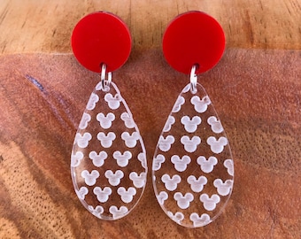 Mickey Mouse Earrings - Disney Jewelry - Mickey Earrings - Acrylic Tear Drop - Everyday Earrings - Gift for Her