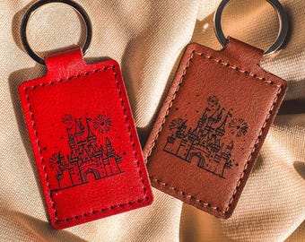 Disney Inspired Leather Castle Keychain – Custom Engraved - Disneyland - Bag Tag