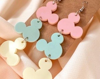 Pendientes de Mickey Mouse en tonos pastel inspirados en Disney / Primavera / Pendientes de orejas de ratón / Joyería Disney