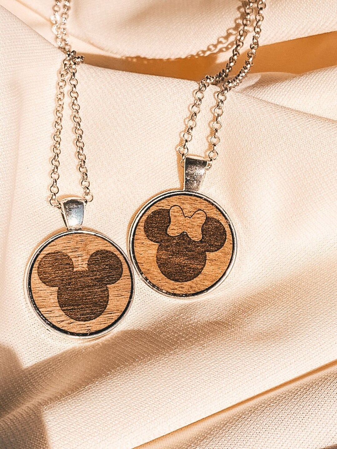 Set of Mickey and Minnie Mouse Wood Necklace / Disney Couple Jewelry ...