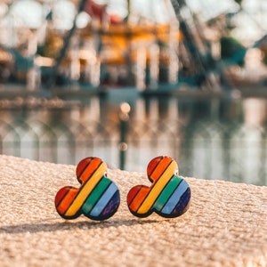 Rainbow Mickey Mouse Stud Earrings Pride Disney Light Weight Fun Colorful Mickey Mouse Studs image 1