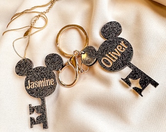 Porte-clés ou collier personnalisé Mickey Key - Cadeau pour les amoureux de Disney / Charme de sac tendance / Bijoux personnalisés ou porte-clés