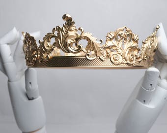 Gold Crown, Kings Crown with Leaf Details, Luxury Mens Tiara, King Costume Golden – AARON