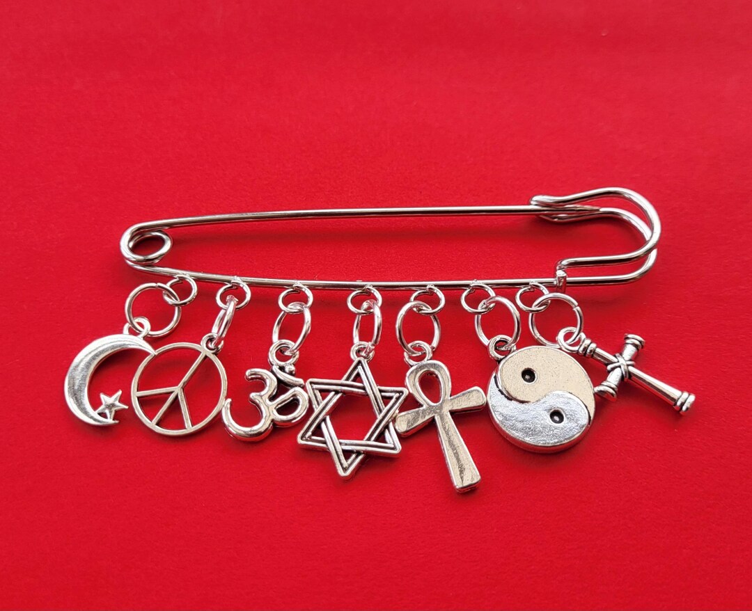 Coexist Pin COEXIST Silver Tone Charms KILT PIN Brooch to Represent All People ...