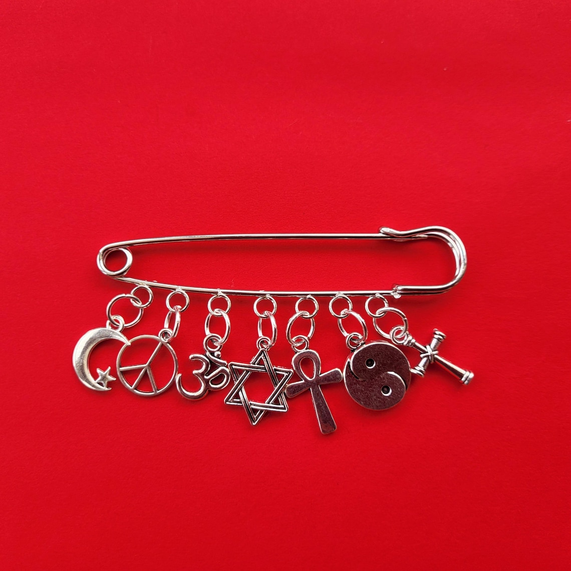 Coexist Pin COEXIST Silver Tone Charms KILT PIN Brooch to Represent All People ...