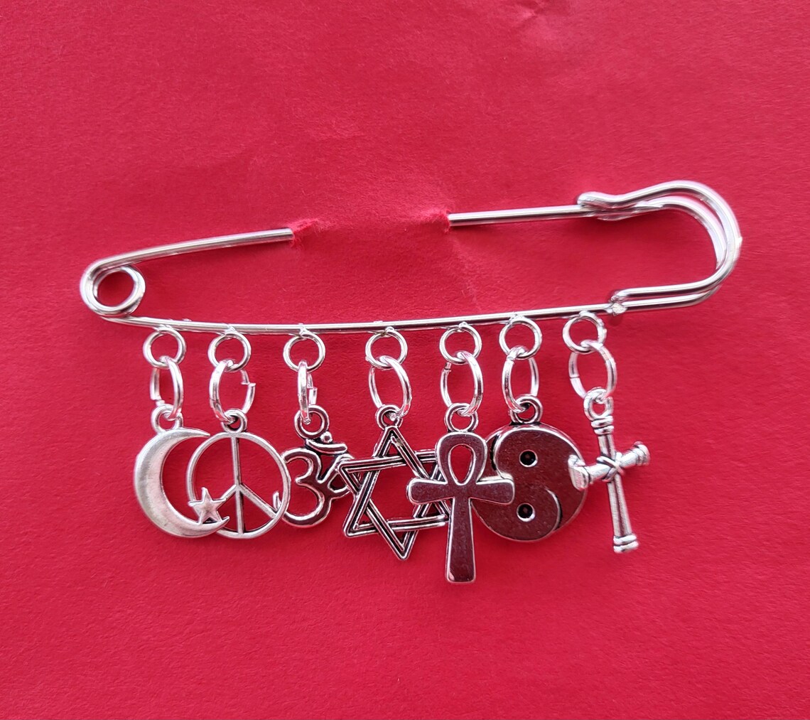 Coexist Pin COEXIST Silver Tone Charms KILT PIN Brooch to Represent All People ...