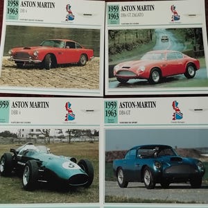 Carte photo vintage de 4 voitures ASTON MARTIN, automobile ancienne, cadeau de collection - Carte française