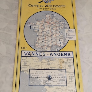 Michelin road map 63 VANNES ANGERS 1962 French vintage Valence Road map