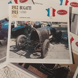 Carte photo de voiture de collection BUGATTI vintage, spécification, image, automobile ancienne, cadeau de collection - carte française