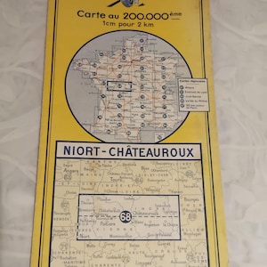 Michelin road map 68 NIORT CHATEAUROUX 1967 French vintage Valence Road map