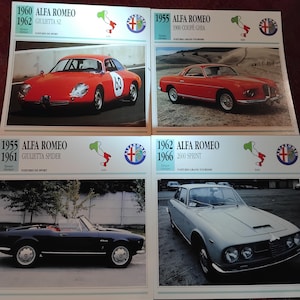 Carte photo vintage de 4 voitures ALFA ROMEO, automobile ancienne, cadeau de collection - Carte française