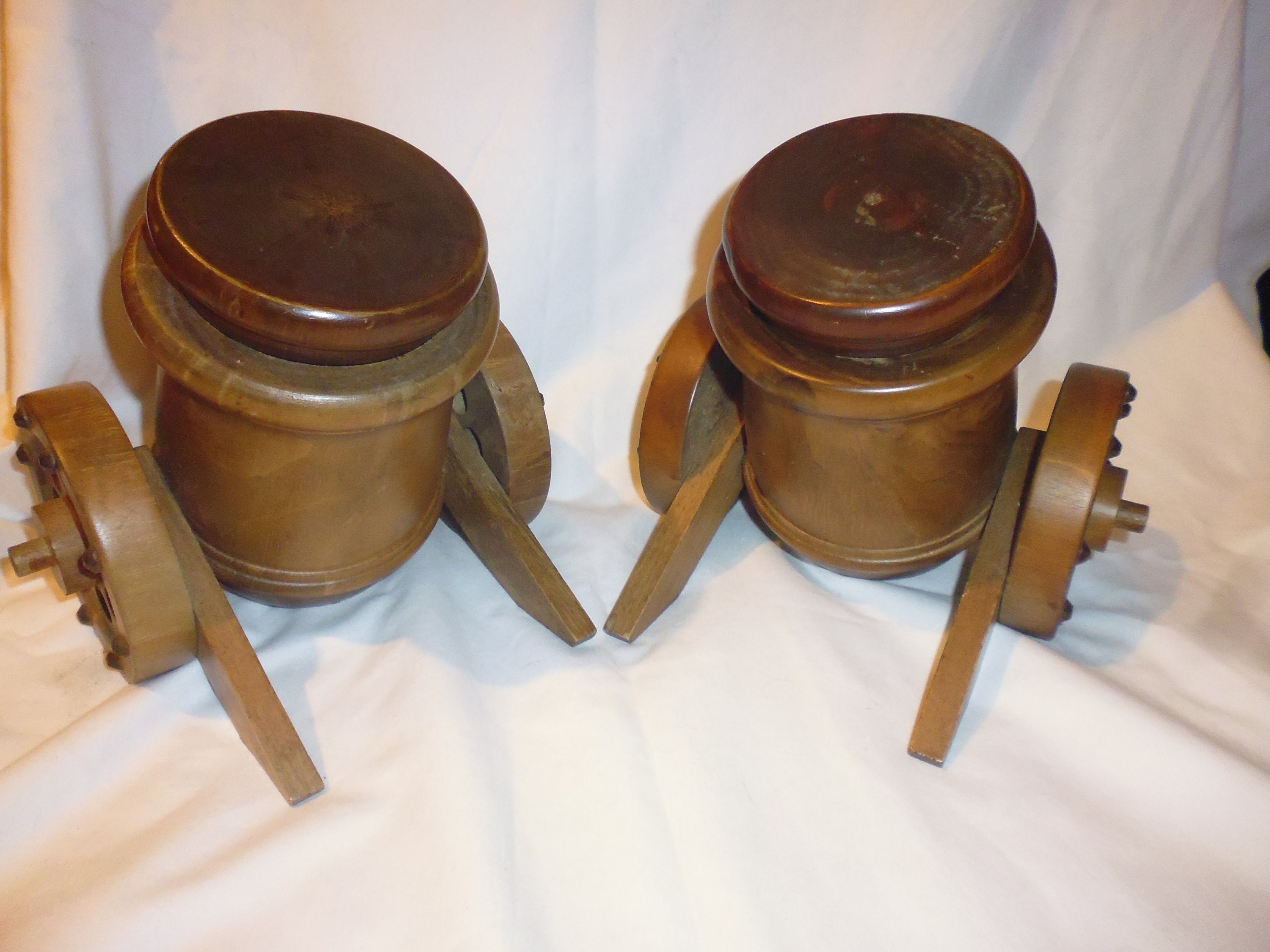 Canons Pots de Style Canon en Bois Inhabituels, Rare Fait à La Main Medievil Pot Rangement Décoratio