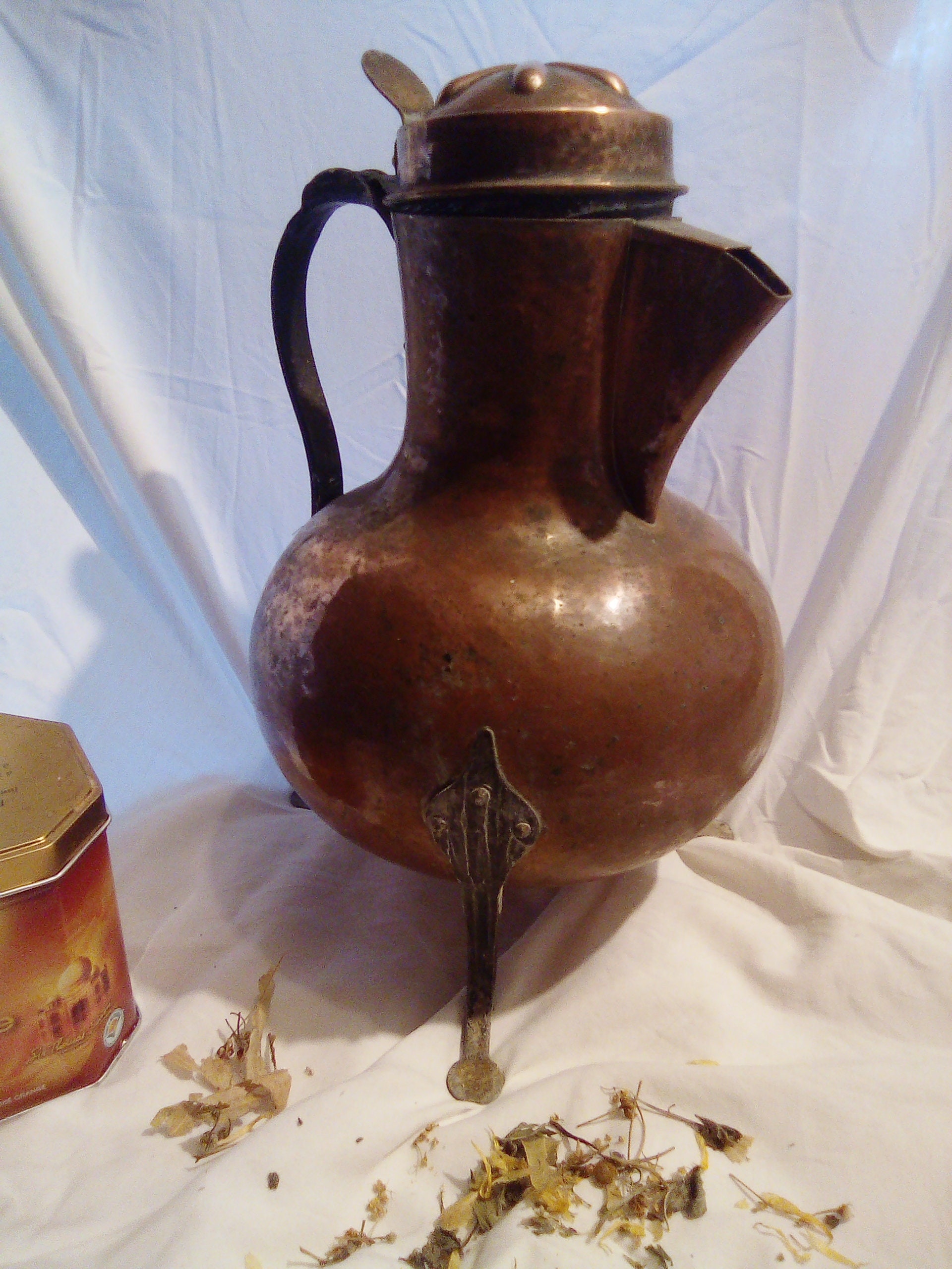 Grande Théière/Cafetière en Cuivre Laiton Vintage Français Cuisine de Campagne Rustique 1920/30 Pièc