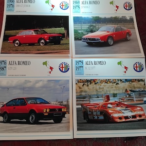 Carte photo vintage de 4 voitures ALFA ROMEO, automobile ancienne, cadeau de collection - Carte française