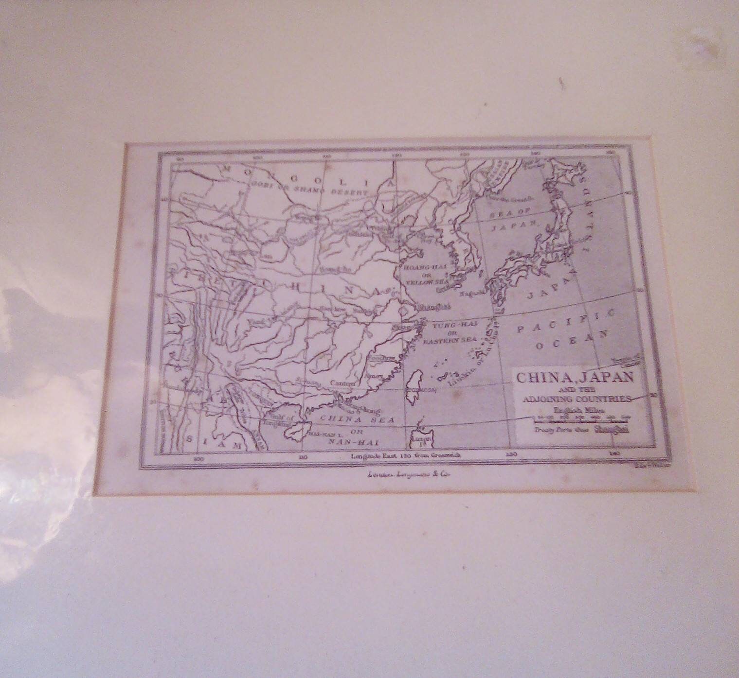 Carte Vintage de La Chine/Japon et Des Pays Environnants Certificat Original, Daté 1887