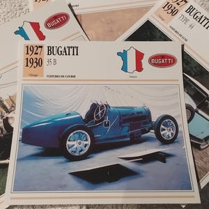Carte photo de voiture de collection BUGATTI vintage, spécification, image, automobile ancienne, cadeau de collection - carte française