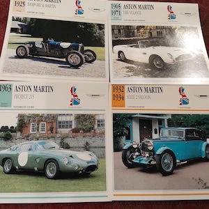 Carte photo vintage de 4 voitures ASTON MARTIN, automobile ancienne, cadeau de collection - Carte française