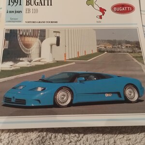 Carte photo de voiture de collection BUGATTI vintage, spécification, image, automobile ancienne, cadeau de collection - carte française