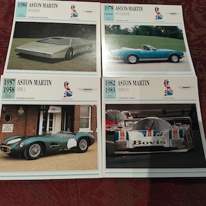 Carte photo vintage de 4 voitures ASTON MARTIN, automobile ancienne, cadeau de collection - Carte française