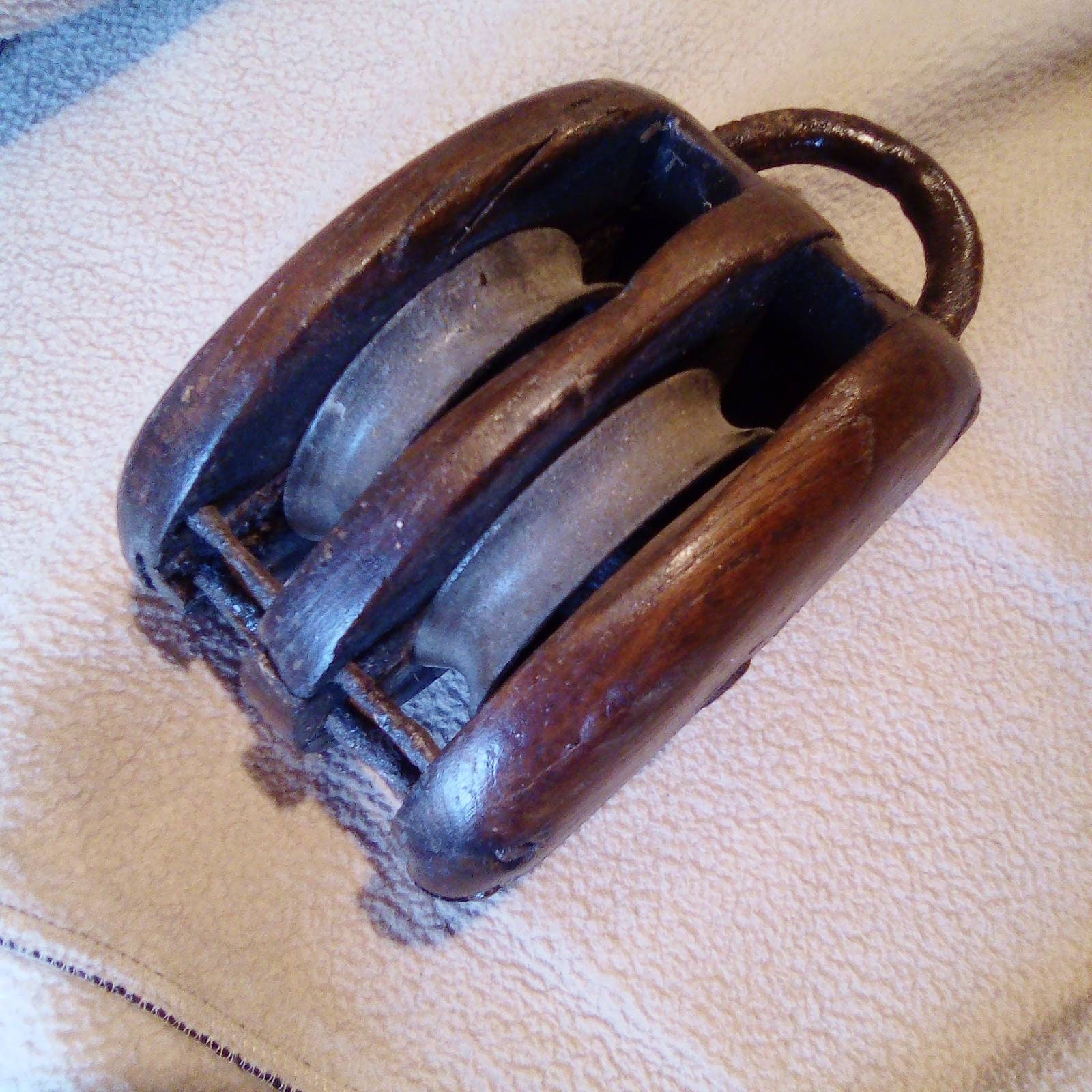 Poulie en Bois Vintage Grand Crochet Grange Primitive Block & Tackle Hook Nautique Maritime