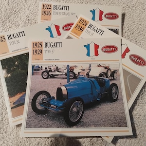 Carte photo de voiture de collection BUGATTI vintage, spécification, image, automobile ancienne, cadeau de collection - carte française