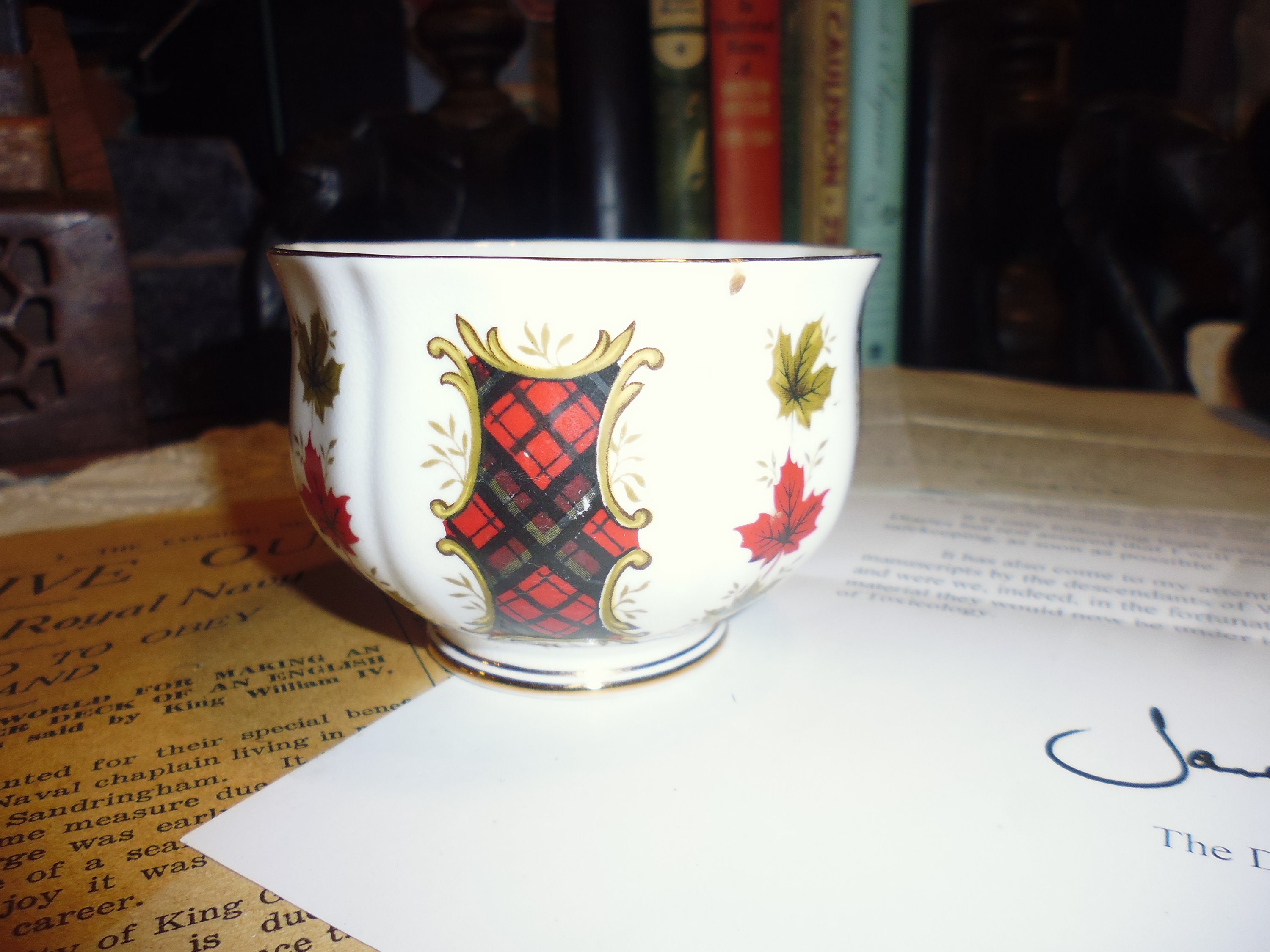 Sucrier en Porcelaine Tartan de Feuille d'érable Poterie Royal Adderley Ridgeway