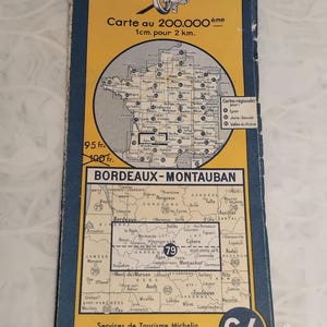 Michelin road map 79 BORDEAUX MONTAUBAN 1952 French vintage  Road map