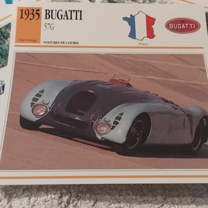 Carte photo de voiture de collection BUGATTI vintage, spécification, image, automobile ancienne, cadeau de collection - carte française