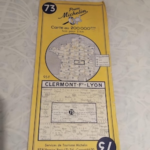 Michelin road map 73 Clermont-Ferrand Lyon 1957 French vintage Valence Road map