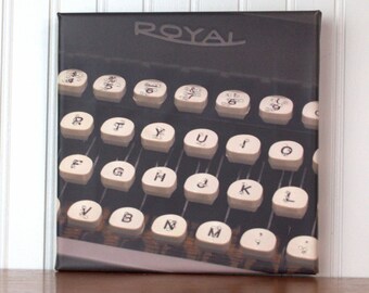 Braille Art, Royal Typewriter Wall Art, Typewriter Keys Canvas Art, Typewriter Sign, Office Decor, Braille Gift, Original Photography, 8x8