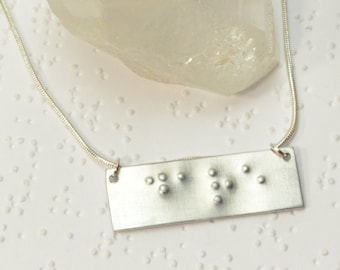 Custom Braille Necklace, Personalized Braille Jewelry, Embossed Braille Gift, Secret Message Necklace, Tactile Jewelry