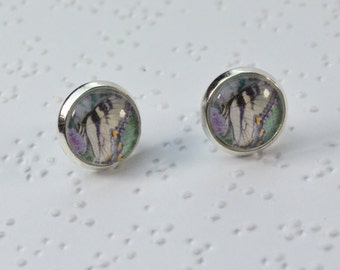 Photo Earrings, Butterfly Earrings, Photography Earrings, Photograph Earrings, Butterfly Jewelry, Stud Earrings, Glass Cabochon Earrings