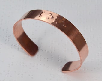 Custom Braille Cuff Bracelet, Personalized Braille Jewelry, Personalized Copper Cuff, Custom Copper Bracelet, Braille Gift, Tactile Cuff