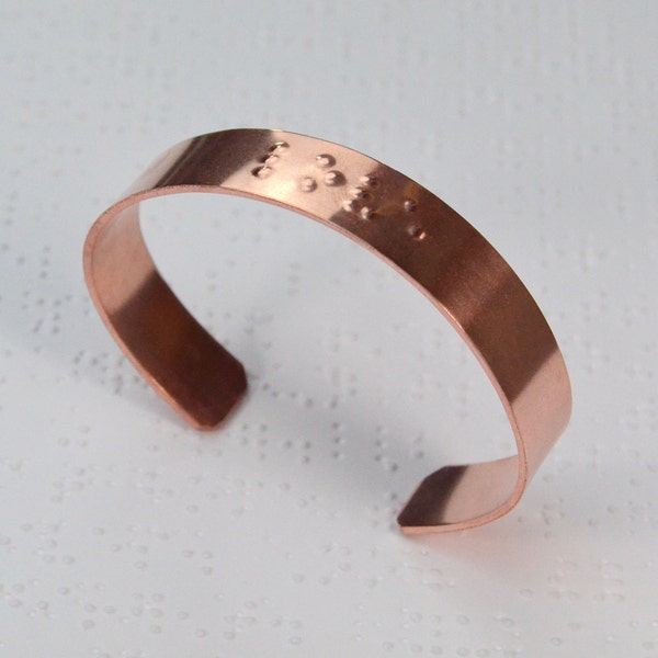 Custom Braille Cuff Bracelet, Personalized Braille Jewelry, Personalized Copper Cuff, Custom Copper Bracelet, Braille Gift, Tactile Cuff