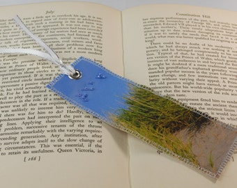 Fabric Bookmark - Braille Bookmark - Unique Bookmark - Beach Bookmark - Read Bookmark - Ocean Bookmark - Handcrafted Bookmark - Braille Gift