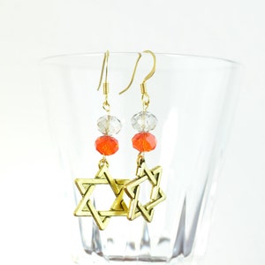 Ster van David oorbellen, ster van David Jewelry Magen David oorbellen, Judaïca oorbellen, Judaica juwelen, gouden oorbellen van sterretjes, oranje oorbellen