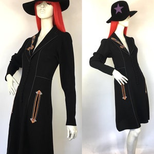 Vintage 1970s Janice Wainwright crepe dress with appliqué detail / Art Deco / British Boutique / Bill Gibb