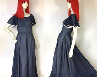 Vintage 1970s Susan Small maxi dress / flutter sleeves & ruffles / 30s Deco style / Hollywood