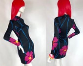1960s Polly Peck bold floral print slinky mini dress Leonard Scandi style print Pop Art