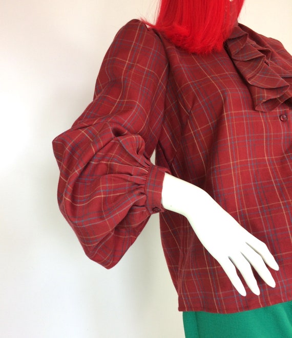 BURBERRY Vintage 1960s plaid wool ruffle blouse /… - image 4
