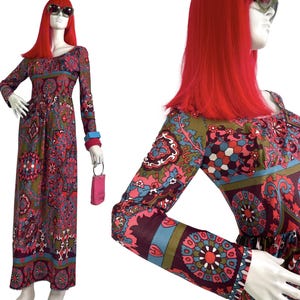 1970s vintage psychedelic Mod maxi dress / Hippie / Festival / Richard Shops