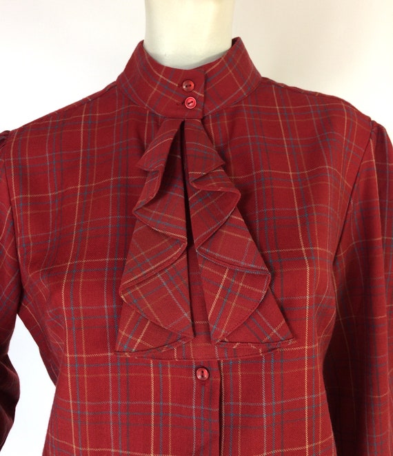 BURBERRY Vintage 1960s plaid wool ruffle blouse /… - image 3