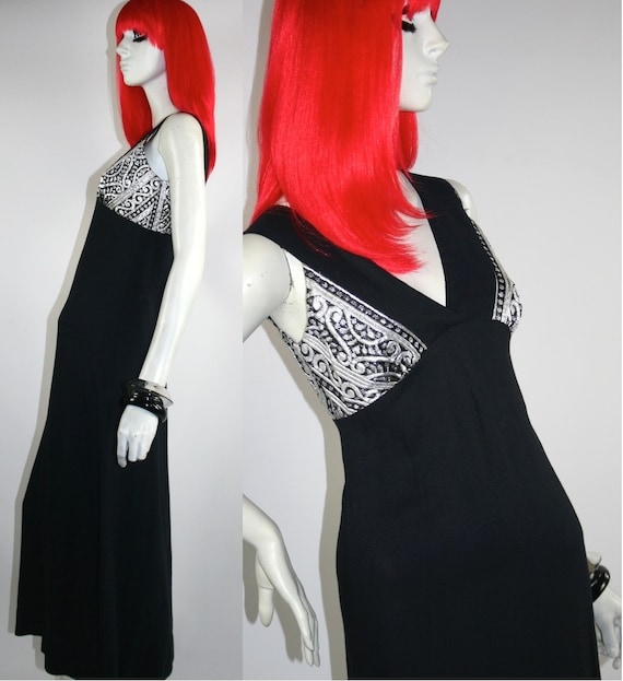 QUAD 1960s vintage maxi dress / gown silver brocad
