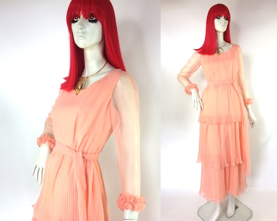 Vintage 1970s Deco layered ruffle maxi dress / 30s