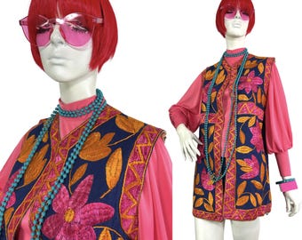 Chaleco afgano vintage auténtico de los años 70, años 60, bohemio, hippie de lujo, bordado, estilo hippie.