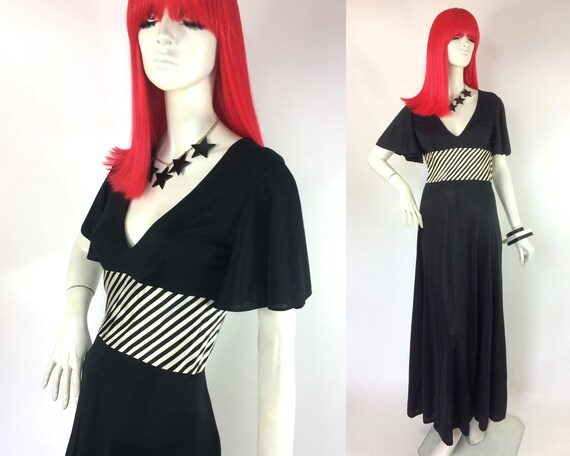 Vintage 1970s John Marks monochrome Deco maxi dres