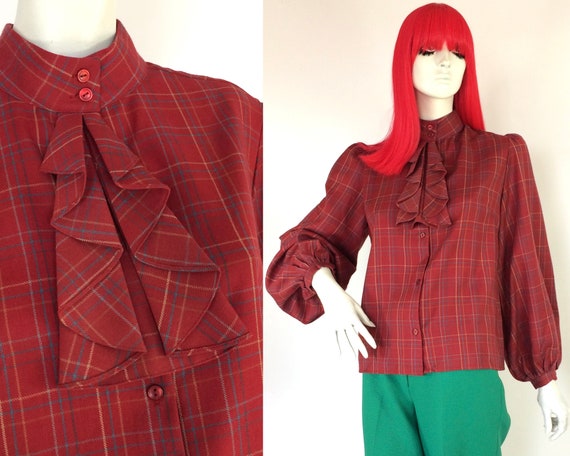 BURBERRY Vintage 1960s plaid wool ruffle blouse /… - image 1