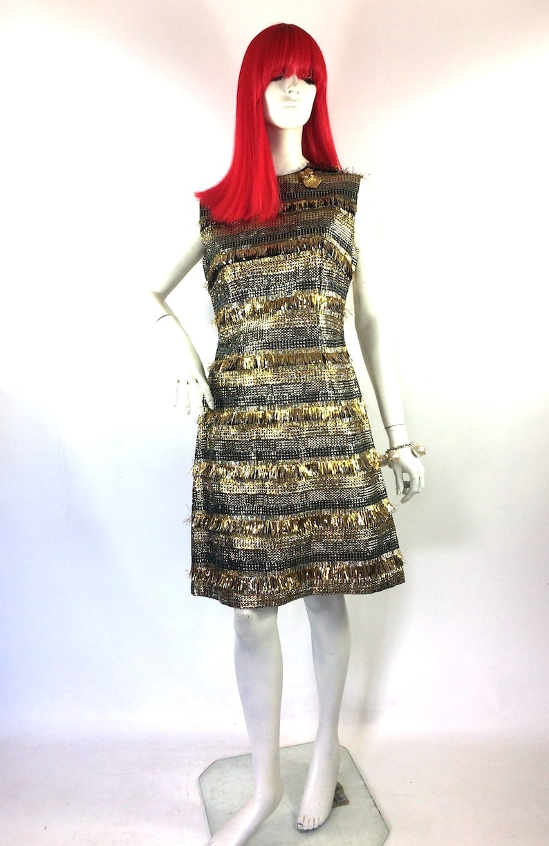 1960s gold tinsel Mod mini dress / Christmas / Party / Etsy