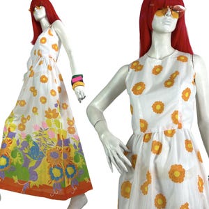 1960s vintage flower print psychedelic maxi dress / Flower power / 70s / summer dress